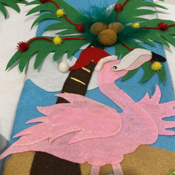 NWT PINK FLAMINGO and Palm Tree Appliqued Holiday Christmas Stockings Pair of 2 - Picture 5 of 8